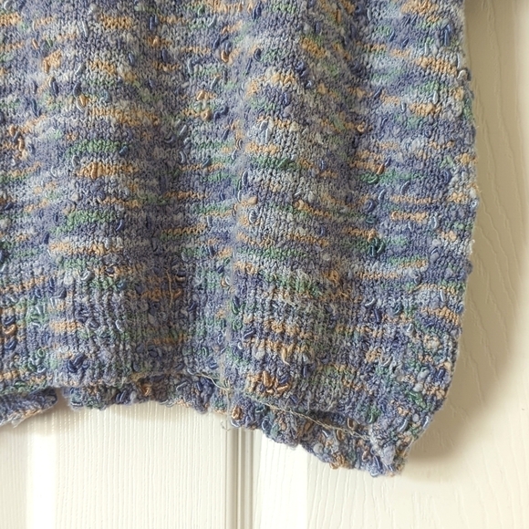 90's Vintage Handmade Marled Knit Boat Neck Short Sleeve Sweater Purple Medium - Picture 6 of 9